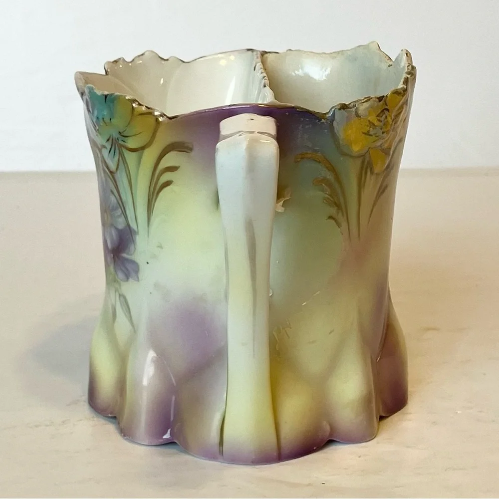VTG Lavender Floral Hand-Painted Porcelain Mustache Mug Cup Collectible‎